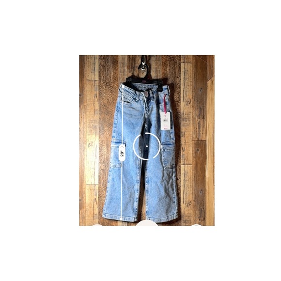 Justice Girls Denim Cargo Pants Size 6 Light Wash Pockets Adjustable Waist Jeans - Picture 5 of 6